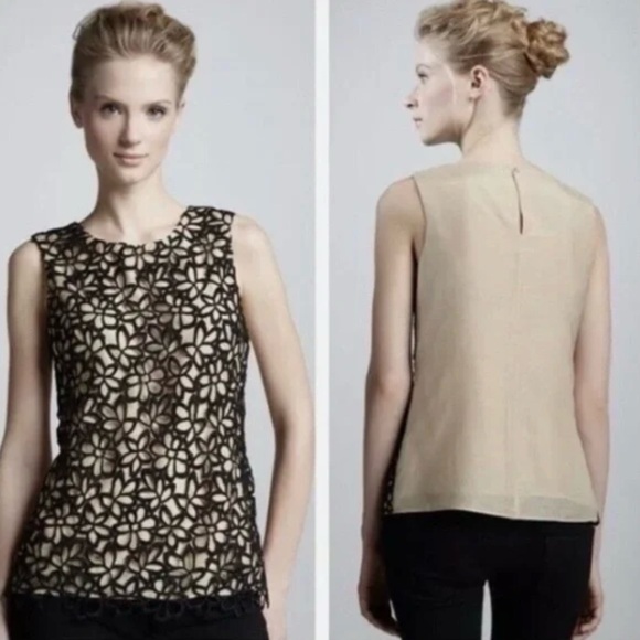 Neiman Marcus Guipure Lela Rose Black Lace Silk Shell Sleeveless Top, S - Picture 2 of 7